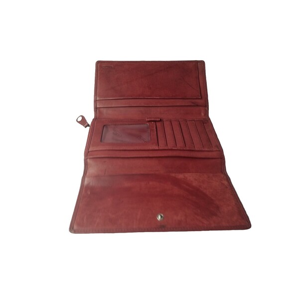 Vintage Coach Distressed Leather Wallet Maroon Red Boho Clutch Purse - Picture 3 of 9